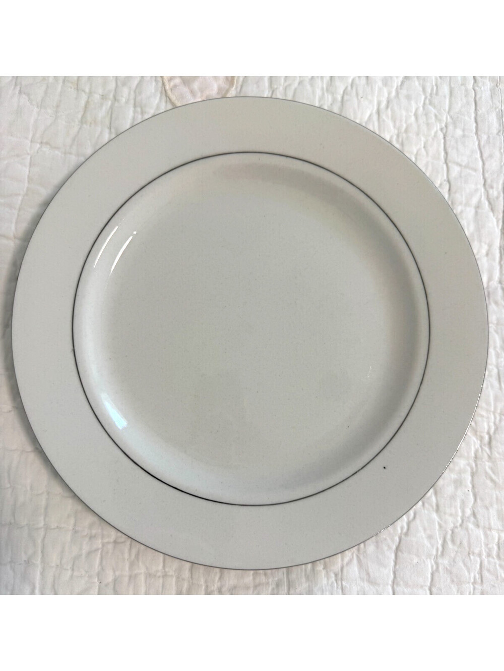 Gibson Everyday White Porcelain Dinner Plate Bowl Set 2 Each Silver Trim 4pc